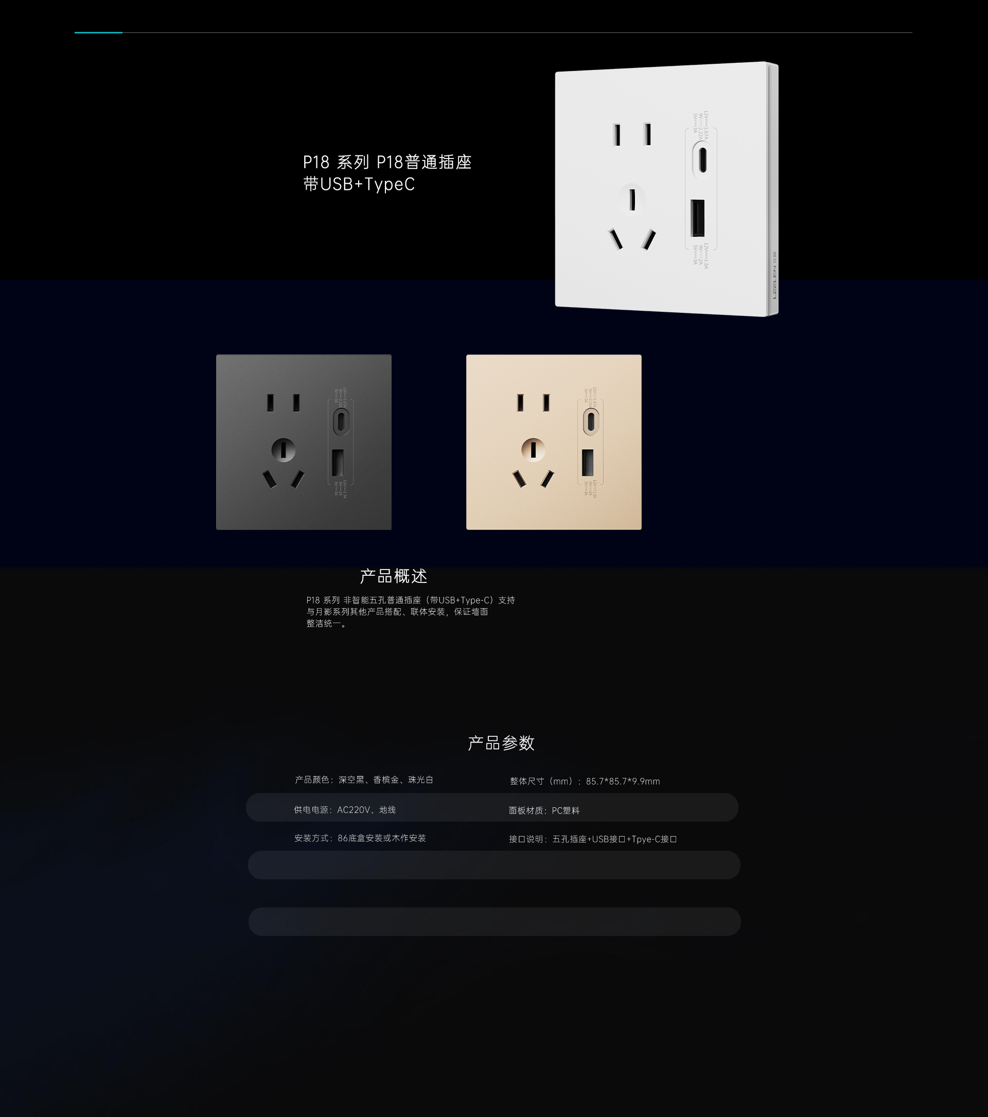 ZigBee P18系列 普通五孔插座带type-C带USB